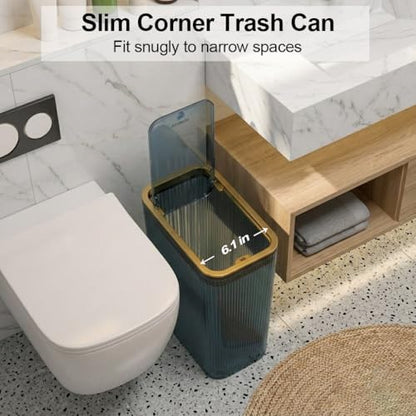 2 Pack Bathroom Trash Can with Lid, Transparent Small Trash Can with Bag Ring, Colorful Plastic Waste Basket for Bathroom, Bedroom, Office, Kitchen – Blue Garbage Can - color: Blue