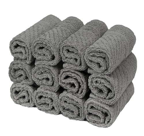 PH Pleasant Home Diagonal Wash Cloths Set - 12 Pack (12” x 12”) – 509 GSM - 100% Ring Spun Cotton Wash Cloth - Super Soft and Highly Absorbent Face Towels (Dark Grey) - color: Dark Grey, style: Diagonal