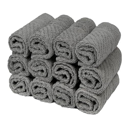 PH Pleasant Home Diagonal Wash Cloths Set - 12 Pack (12” x 12”) – 509 GSM - 100% Ring Spun Cotton Wash Cloth - Super Soft and Highly Absorbent Face Towels (Dark Grey) - color: Dark Grey, style: Diagonal