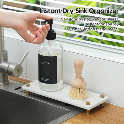 Stone Drying Tray, Gold Sink Caddy, Water Absorbing Faucet Mat Kitchen Sink Organizer, Diatomite Bathroom Counter Coaster, Soap Dish Rack Riser Dispenser Sponge Holder, Beige 10" x 4" - color: 10"x 4" - Beige - Gold