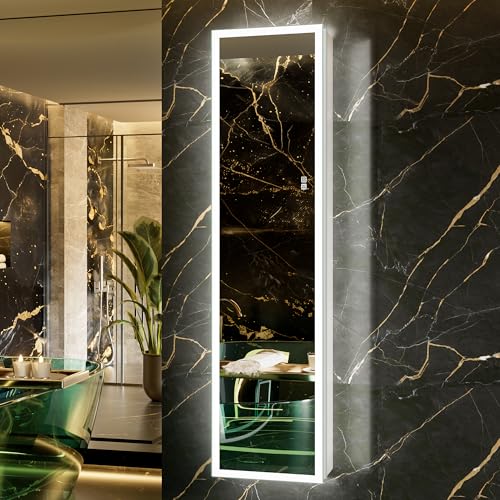 Surface or Recessed Backlit Medicine Cabinet Mirror 16x60 Inch Tall, Pre-Assembled Lighted Medicine Cabinet with 155° Soft-Close Hinge, Dimmable LED Mirror Cabinet with Outlet & Inner Light - size: 16x60'' (Left Hinge)