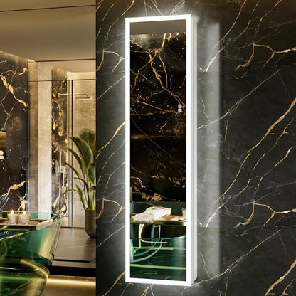 Surface or Recessed Backlit Medicine Cabinet Mirror 16x60 Inch Tall, Pre-Assembled Lighted Medicine Cabinet with 155° Soft-Close Hinge, Dimmable LED Mirror Cabinet with Outlet & Inner Light - size: 16x60'' (Left Hinge)