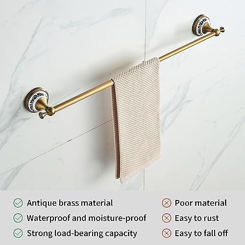 Antique Bronze Brass Towel Bar,Adjustable 15.5 to 27.5 Inch Bath Towel Bar Rack for Bathroom Towel Holder, Wall Mounted Bathroom Hardware Accessories,Porcelain Design - color: Single Towel Bar