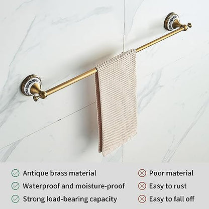 Antique Bronze Brass Towel Bar,Adjustable 15.5 to 27.5 Inch Bath Towel Bar Rack for Bathroom Towel Holder, Wall Mounted Bathroom Hardware Accessories,Porcelain Design - color: Single Towel Bar