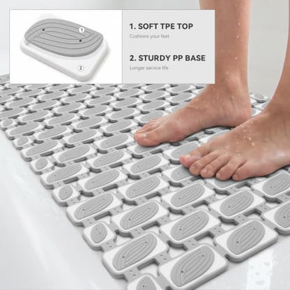 Non Slip Bathtub Mat with Suction Cups Quick Dry Shower Mat 27x16 | Light Grey Machine Washable Shower Floor Mat for Elderly & Kids, Quick Dry Drain Holes Bathroom Shower Tub Stall - color: Light Grey