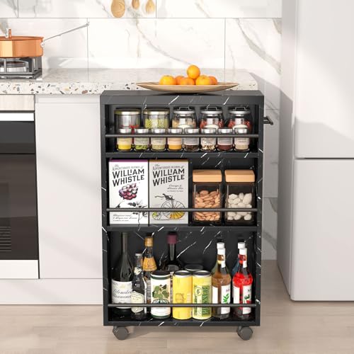 Tribesigns Slim Storage Cart, Rolling Narrow Kitchen Cart on Wheels for Small Place, 4-Tier Slide Out Slim Utility Cart Skinny Laundry Cart with Handle for Kitchen, Bathroom, Laundry (Contemporary) - style: Contemporary