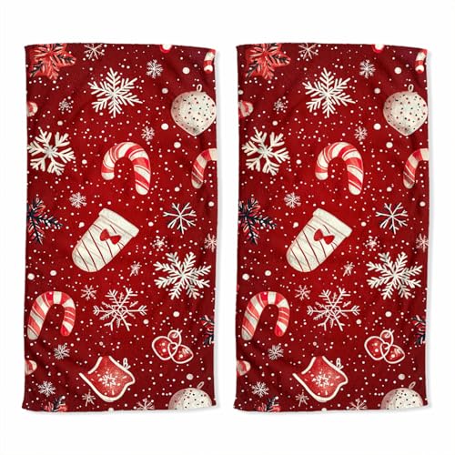 Christmas Bath Hand Towel Set of 2 Gingerbread Cooky Candy Cane Snowflake Absorbent Hand Towels Decorative Fingertip Towels for Farmhouse Gym Kitchen Hotel Yoga Gifts 14x28 inch - color: Christmas