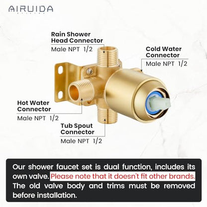 Airuida 10 Inch Brushed Gold Shower Faucet Set,Rainfall Shower System | Ceiling Shower Head,Male Thread Rough-in Valve,Ceiling Mount,Single Handle - color: Brushed Gold, size: 10 Inch