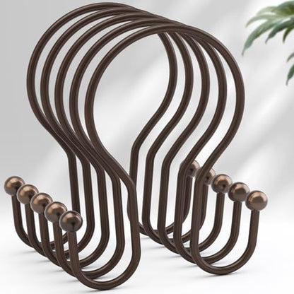 AmazerBath Bronze Shower Curtain Hooks Shower Curtain Rings, Simple Double Hook Shower Curtain Hooks Rust Proof, Metal Smooth Glide Shower Hooks for Shower Curtain Rod, 12 Pcs Shower Rod Hooks - color: Bronze, style: Minimalist - Double Shower Hooks