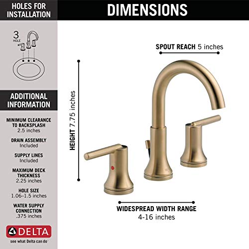 Delta Trinsic Brushed Gold Bathroom Faucet 3 Hole, 8 Inch Widespread Bathroom Sink Faucet for Vanity, Metal Push-Pop Drain Assembly, Champagne Bronze 3559-CZMPU-DST - color: Champagne Bronze