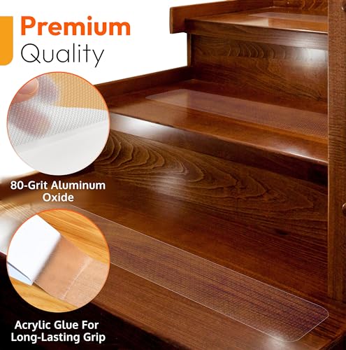 Clear Grip Tape for Stairs, Waterproof Anti-Slip Treads for Wooden Steps | 5 Pack, 6 x 24 Inches, Precut Design, Concrete Step Use, Heavy-Duty Adhesive, Works On All Surfaces, All-Weather Use - size: Clear, style: 5 Pack