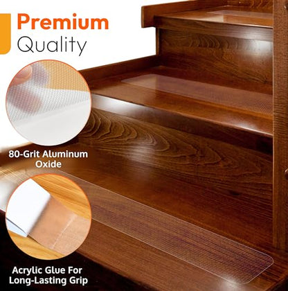 Clear Grip Tape for Stairs, Waterproof Anti-Slip Treads for Wooden Steps | 5 Pack, 6 x 24 Inches, Precut Design, Concrete Step Use, Heavy-Duty Adhesive, Works On All Surfaces, All-Weather Use - size: Clear, style: 5 Pack