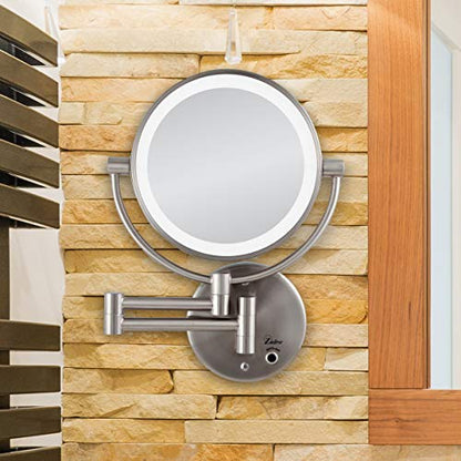Zadro 9" Round Battery Operated LED Wall Mounted Makeup Mirror, 10X/1 or 5X/1 Vanity Mirrors for Wall, Arm Extends +16"