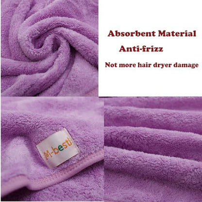 M-bestl 2 Pack Microfiber Hair Towel Wrap,Hair Drying Towel with Button,Absorbent Head Towel to Dry Hair Quickly (Purple) - color: Purple