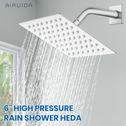 Airuida 6 Inch Shower Faucet Set,Bathtub Faucet Kit,Chrome Polish | Shower Tub Faucet Set,Male Threads Rough-In Valve,Square Head Shower System - color: Chrome, size: 6 Inch