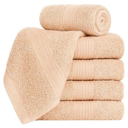 100% Cotton Washcloths 12x12 Inches, 600 GSM, Soft & Absorbent, Durable, Set of 5, Beige - color: Beige, size: Washcloth Set of 5