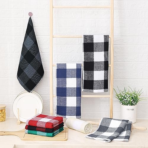 Homaxy Cotton Plaid 4 Pack Kitchen Towels, 13" x 28", White & Dark Grey | Waffle Weave, Plaid, Super Soft and Absorbent Dish Towels, Quick Drying, Multi-Purpose - color: White & Dark Grey, size: 13 x 28 - 4 Pack