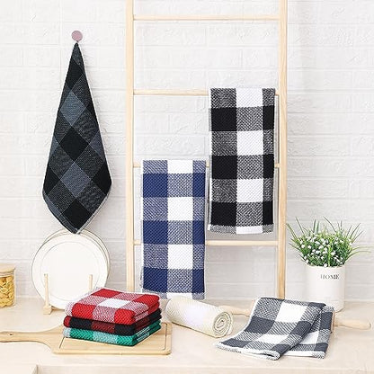 Homaxy Cotton Plaid 4 Pack Kitchen Towels, 13" x 28", White & Dark Grey | Waffle Weave, Plaid, Super Soft and Absorbent Dish Towels, Quick Drying, Multi-Purpose - color: White & Dark Grey, size: 13 x 28 - 4 Pack