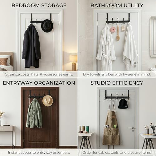 Over The Door Hooks,Coat Rack for Hanging Clothes Hat Towel (Heavy Duty Black 1pcs) …