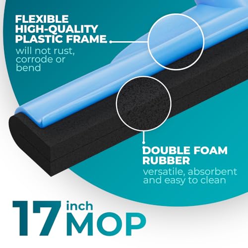 HeloMor 2 Pack 17” Floor Squeegee Broom Scrubbing Brush with Telescopic Long Handle for Garage, Patio, Deck, Tile and Shower | 62" Large Floor Squeegee for Concrete Floor | Shower Telescopic Squeegee - size: 17 Inch (2 Pack)