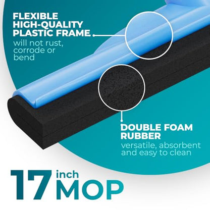 HeloMor 2 Pack 17” Floor Squeegee Broom Scrubbing Brush with Telescopic Long Handle for Garage, Patio, Deck, Tile and Shower | 62" Large Floor Squeegee for Concrete Floor | Shower Telescopic Squeegee - size: 17 Inch (2 Pack)