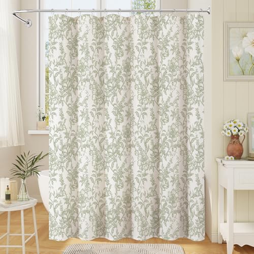 Sage Boho Linen Shower Curtain, Farmhouse Floral for Bathroom | Botanical floral print. Rustic farmhouse boho decor. Durable linen blend fabric. Machine washable for easy care. 72x72 - color: Sage, size: 72"W x 72"L (Pack of 1)