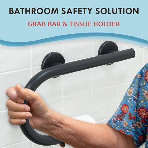 Grab Bar Toilet Paper Holder - Bathroom Safety Aid/304 Stainless Steel/Left/Matte Black/ 16.5"x 10" - color: Matte Black, Left Hand