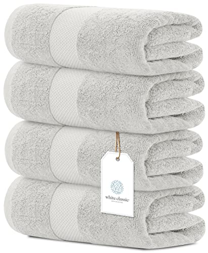 White Classic Luxury Bath Towels Set of 4 Large - 700 GSM Cotton Ultra Soft Bath Towels 27x54 | Highly Absorbent and Quick Dry | Hotel Towels for Bathroom Luxury, Plush Shower Towels, Silver - color: 06: Silver