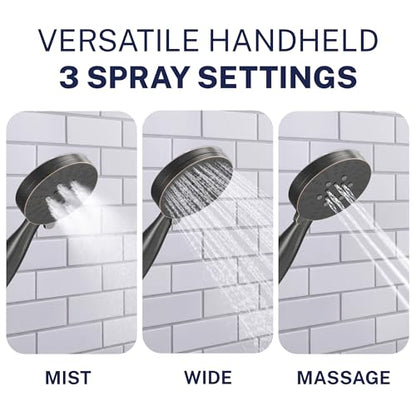 HammerHead Showers® Solid Metal 3-Spray Handheld Shower Head with Long Hose and Holder - OIL RUBBED BRONZE - 2.5 GPM High Pressure Shower Head with Handheld Sprayer - WIDE, MASSAGE, and MIST Sprays - color: Oil Rubbed Bronze, size: 2.5 GPM Standard