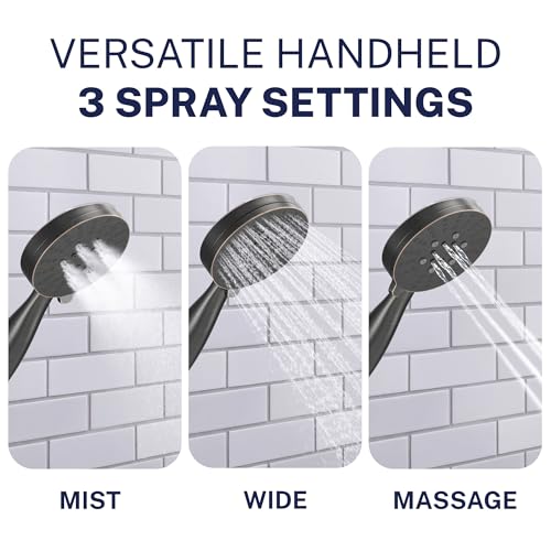 HammerHead Showers® Solid METAL 3-Spray Handheld Shower Head with Long Hose and Holder OIL RUBBED BRONZE - WIDE MASSAGE and MIST Sprays - 1.8 GPM Low Flow Handheld Showerhead -Water Saving Shower Head - color: Oil Rubbed Bronze, size: 1.75 GPM California