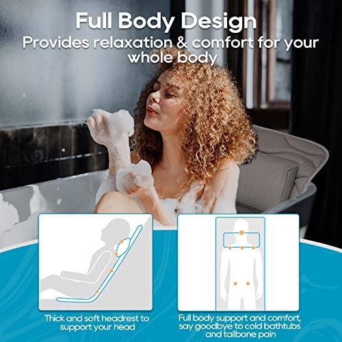 OMYSTYLE Full Body Bath Pillow, Bath Pillows for tub with Mesh Washing Bag & 21 Non-Slip Suction Cups, Spa Bathtub for Head Neck Shoulder and Back Support - 5D Air Mesh & Quick Drying | Gray - color: Gray