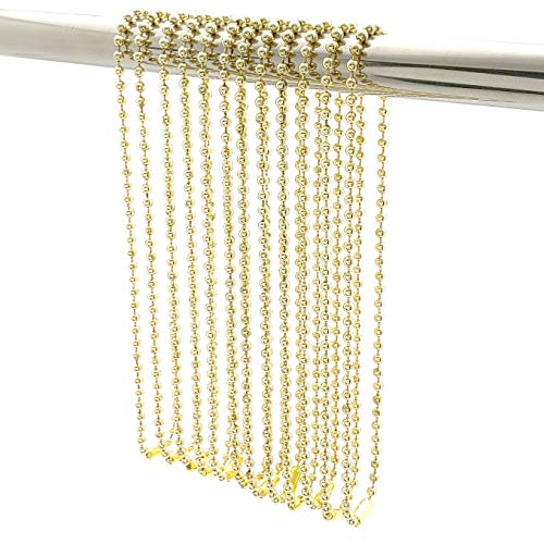 Gold Shower Curtain Hooks, 55 Inch Ball Chain Design, 12 Pack Rust-Resistant Metal Curtain Rings for Bathroom Rods, Heavy Duty 4.5mm Shower Curtain Hangers - color: Gold