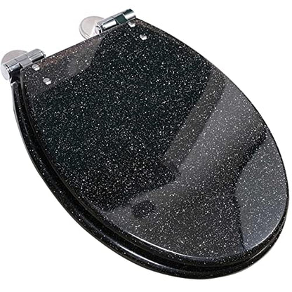 Black Quick Release Toilet Seat with 360 Degree Adjustable Hinge, Easy Clean, Oval Shape, Simple Top and Bottom Fixing - color: Black