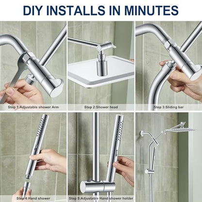 Chrome 10 Inch All Metal Rain Shower Head with Handheld Spray, Silver | High Pressure Rainfall Shower Head wih Adjustable Extension Arm, Dual Showerhead Set with 60" Shower Hose, Square Rainfall - color: Chrome
