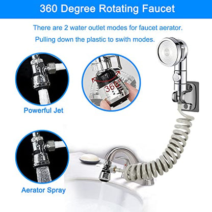 Sink Faucet Sprayer Attachment,Sink Shower Sprayer Attachment Set To Tub Faucet,ON/OFF Shower Head with (5 adapters),Sink Extension Hose Sprayer for Laundry Bathroom Kitchen - color: Silver with 79" Hose