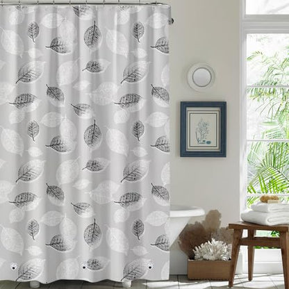 Plastic Shower Liner - Premium PEVA 4G Shower Curtain Liner with Rustproof Grommets and 3 Weighted Magnets, Waterproof Shower Curtains for Bathroom (Black and White Leaf) - color: Black and White Leaf, size: 71"W x 71"L (Pack of 1)