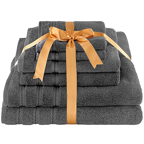 American Soft Linen 100% Carde Cotton 6 Piece Towel Set, 590 GSM Heavy Weight Soft Absorbent Turkish Towels for Bathroom, Smoke Grey - color: Smoke Gray