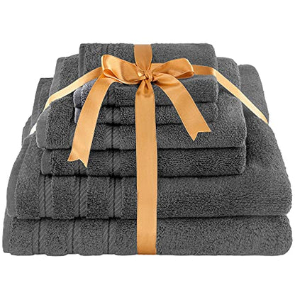 American Soft Linen 100% Carde Cotton 6 Piece Towel Set, 590 GSM Heavy Weight Soft Absorbent Turkish Towels for Bathroom, Smoke Grey - color: Smoke Gray