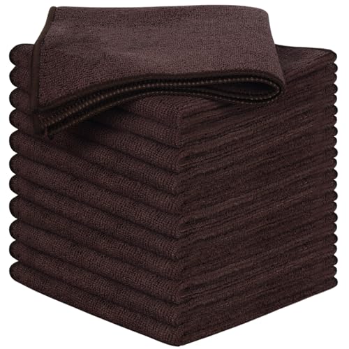 Microfiber Dish Cloth Kitchen Cleaning Cloth 12x12In 12 Pack Brown | Absorbent, No Streak, Dish Rags, Lens, Cloths - color: Dark Brown