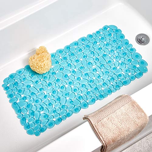 iDesign Pebblz Suction Non-Slip Bath Mat, Blue, Set of 1 | For Shower Bathtub and Stall - color: Blue