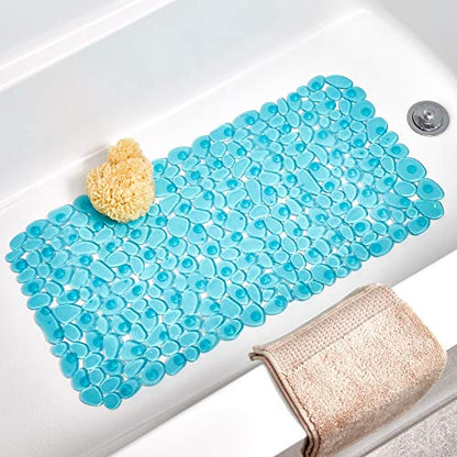 iDesign Pebblz Suction Non-Slip Bath Mat, Blue, Set of 1 | For Shower Bathtub and Stall - color: Blue