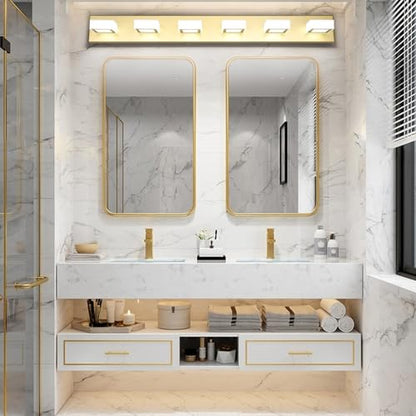 Ralbay Modern Gold Vanity Lights 6 Lights LED Modern Gold Vanity Lights Over Mirror Fixture Acrylic Gold Bathroom Vanity Wall Light (White Light 6000K) - size: 40.4 inch