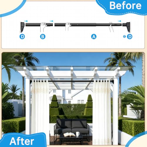 Tension Curtain Rods, Adjustable, Rust-Proof, No Drilling Shower Curtain Rod for Window, Living Room, Bathroom, Outdoor, Patio, Renter Friendly Adjustable Heavy Duty Curtain Rods (Black, 41-88'') - color: Black, 41-88''