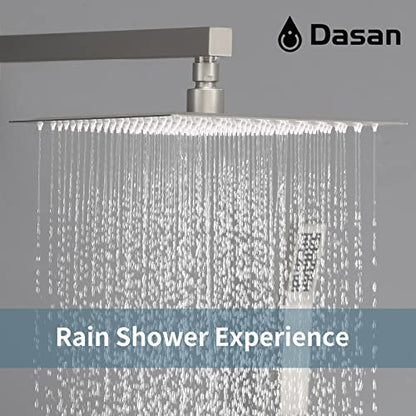 Full Body Rain Shower System with 4 Body Shower Jets & 12" Wall Mount Rainfall Shower Head & Handheld, DASAN Multi Shower Head System Brushed Nickel Rain Shower Faucets sets Combo with Rough-in Valve - color: Brushed Nickel