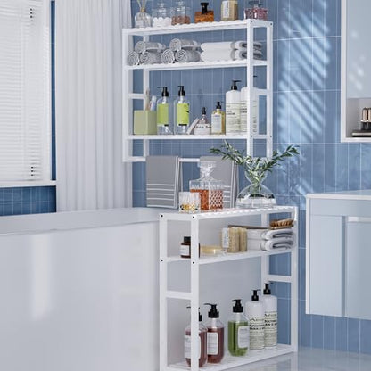 PPN Extra Large Towel Rack Bathroom Storage Shelves Over The Toilet with Towel Bar 100% Bamboo Adjustable Height Floating Shelf Wall Shower Shelf for Small Space Bathroom Kitchen Multi Usage - color: White Extra Large