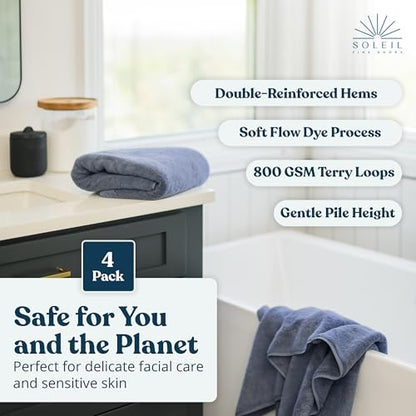 Soleil Fine Goods Luxurious 800 GSM 100% Cotton Bath Towel Set (4-Pack, 27x54) - Heavyweight & Ultra Absorbent, Plush Softness for Bathroom | Hotel & Spa Quality Luxury Towels- Blue Grey - color: Blue Grey