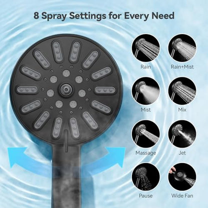 High Pressure Rain Shower Head Combo with Magnetic Handheld Black | Dual Shower System with Rainfall Showerhead and 8-Spray Handheld, Magnetic Dock, Adjustable Angle, Power Jet for Cleaning - color: Black