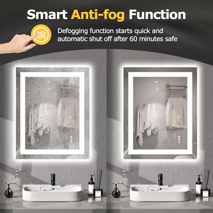 Hivone 24"X30" LED Bathroom Mirror with Lights, Anti-Fog, Dimmable, Backlit + Front Lit, Smart Bathroom Vanity Mirror, Memory Function, Shatterproof, Tempered Glass (Horizontal/Vertical) - size: 24"L x 30"W