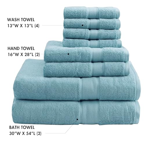 Madison Park 800GSM 100% Cotton Bathroom Bath Towel Set of 8, Aqua | Long Staple, Highly Absorbent, Durable Hotel Spa Quality, Quick Dry, Double Stitched Hems, Lint Reducing, OEKO-TEX Certified - color: Aqua, size: Multi-Sizes