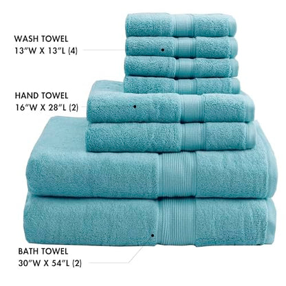 Madison Park 800GSM 100% Cotton Bathroom Bath Towel Set of 8, Aqua | Long Staple, Highly Absorbent, Durable Hotel Spa Quality, Quick Dry, Double Stitched Hems, Lint Reducing, OEKO-TEX Certified - color: Aqua, size: Multi-Sizes